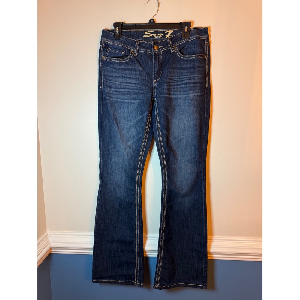 Seven7 Bootcut Jeans Womens 10 Blue Embroidered Flap Pocket Dark Wash